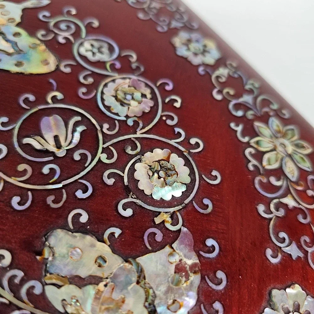 Antique China Mother of Pearl Inlay Lacquer Wooden Octagon Jewelry Bento Box